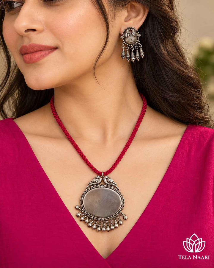 Sarayu Silver Plated Red Thread Necklace Set