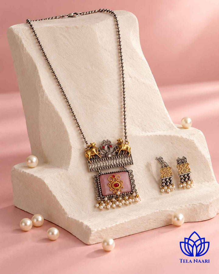 Rini Dual Tone Pink Necklace Set