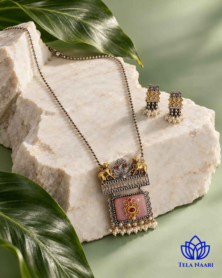 Rini Dual Tone Pink Necklace Set