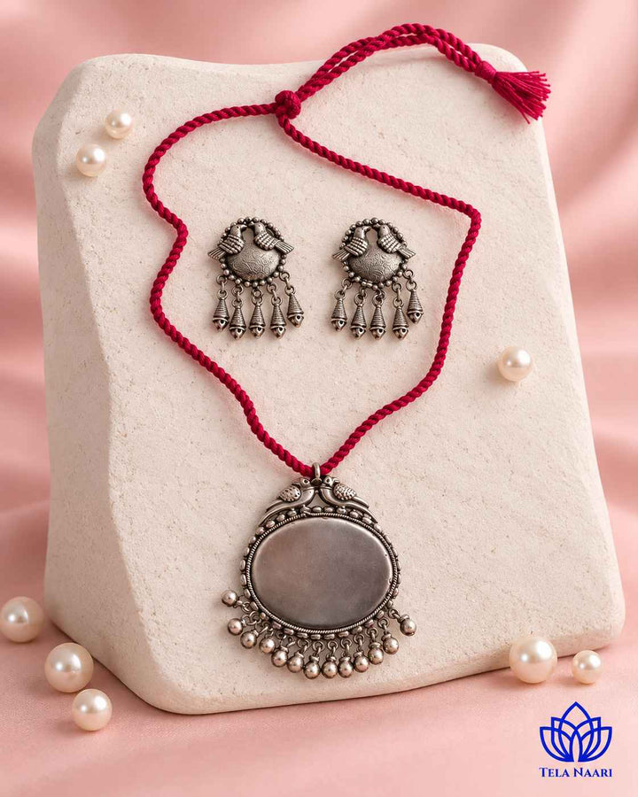 Sarayu Silver Plated Red Thread Necklace Set