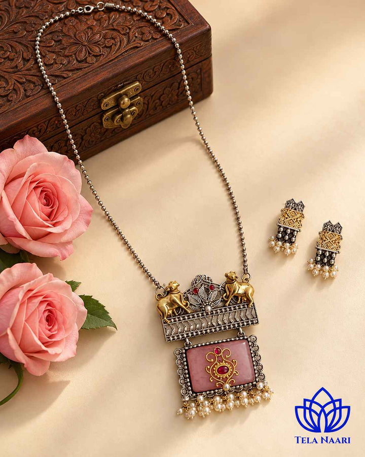 Rini Dual Tone Pink Necklace Set