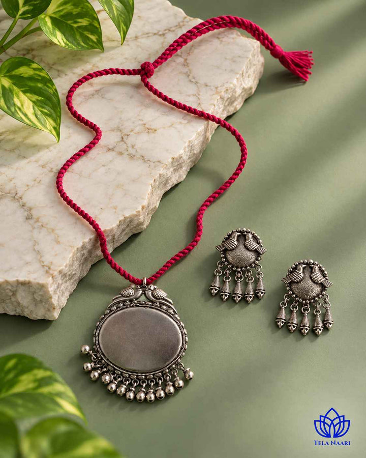 Sarayu Silver Plated Red Thread Necklace Set