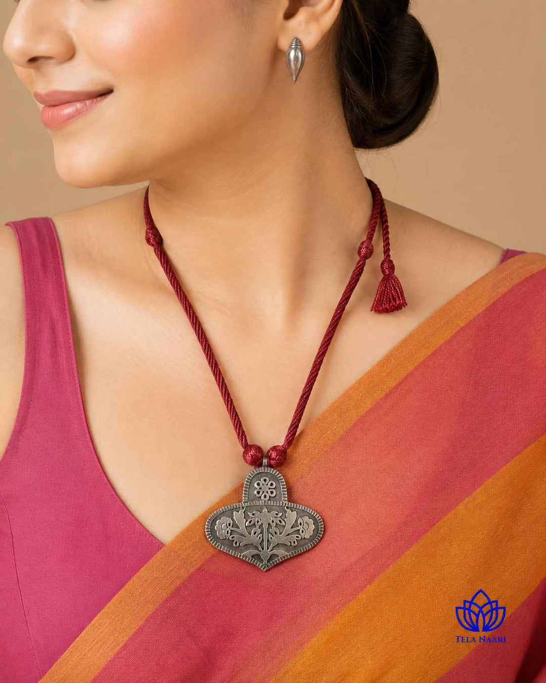 Charu Silver Plated Red Thread Necklace Set
