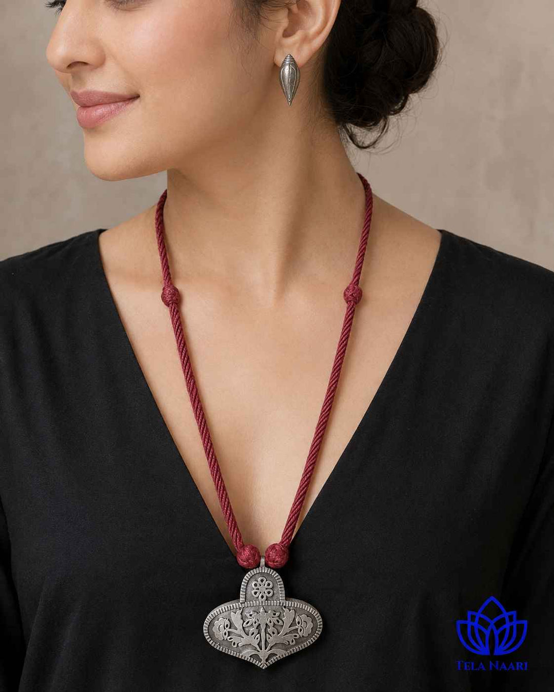 Charu Silver Plated Red Thread Necklace Set