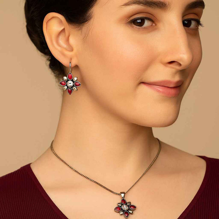 Silver Oxidised Choker Necklace Set With Earrings Rubi