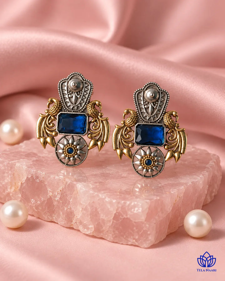 Nilofer Blue Dual Tone Earrings