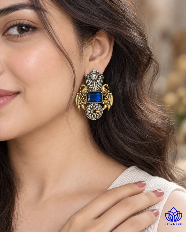 Nilofer Blue Dual Tone Earrings