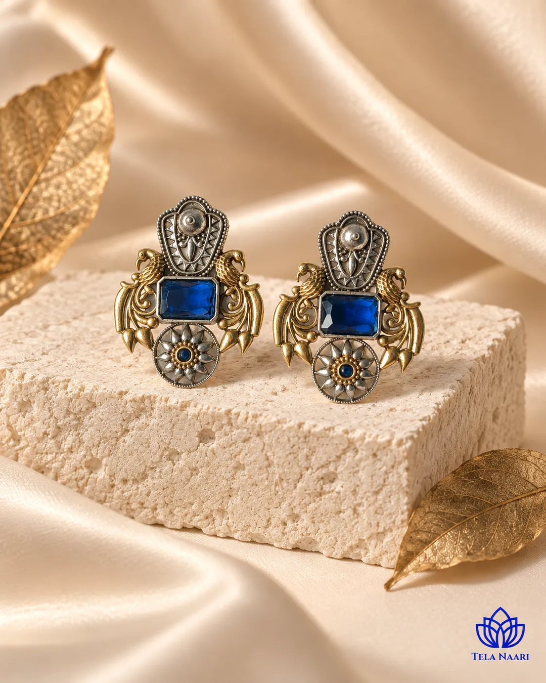 Nilofer Blue Dual Tone Earrings