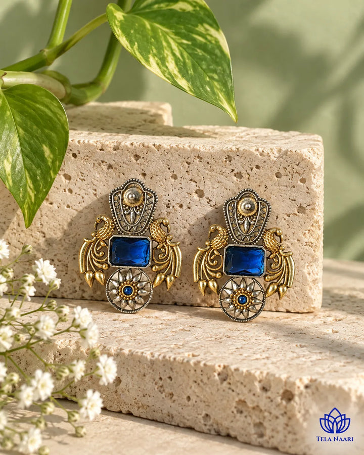 Nilofer Blue Dual Tone Earrings