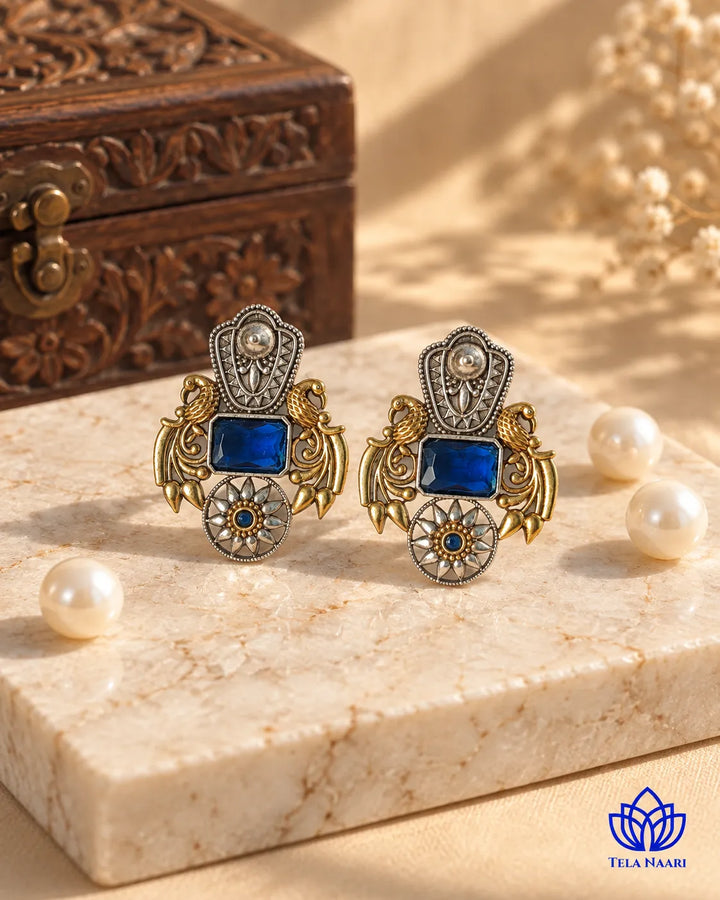 Nilofer Blue Dual Tone Earrings