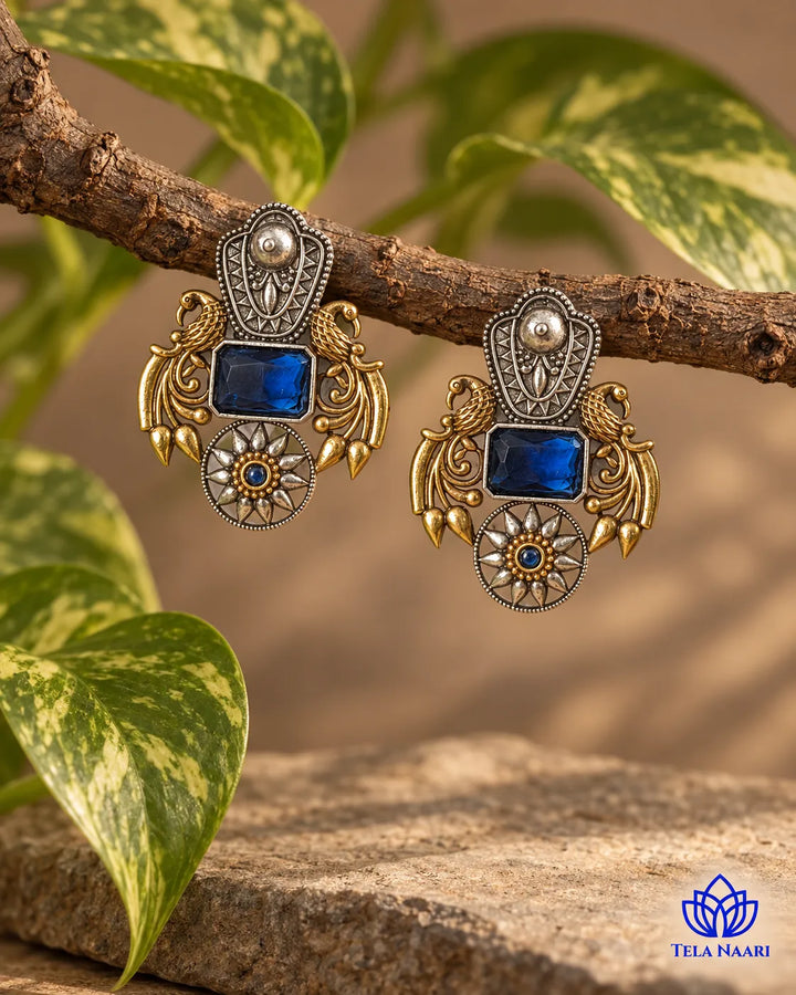 Nilofer Blue Dual Tone Earrings