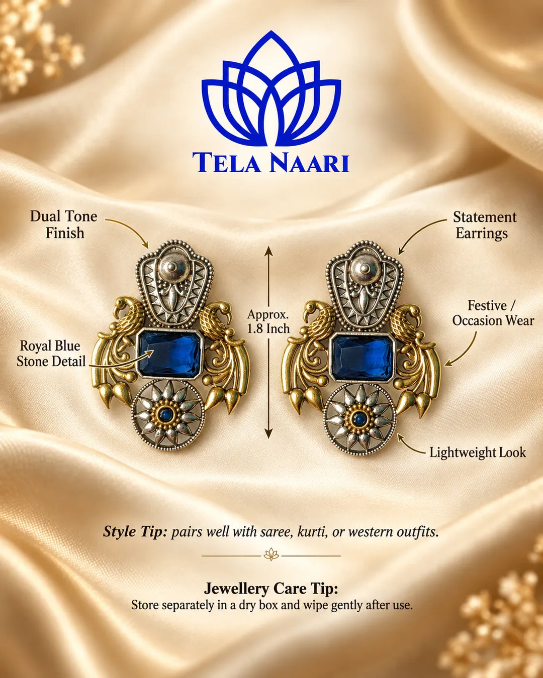 Nilofer Blue Dual Tone Earrings