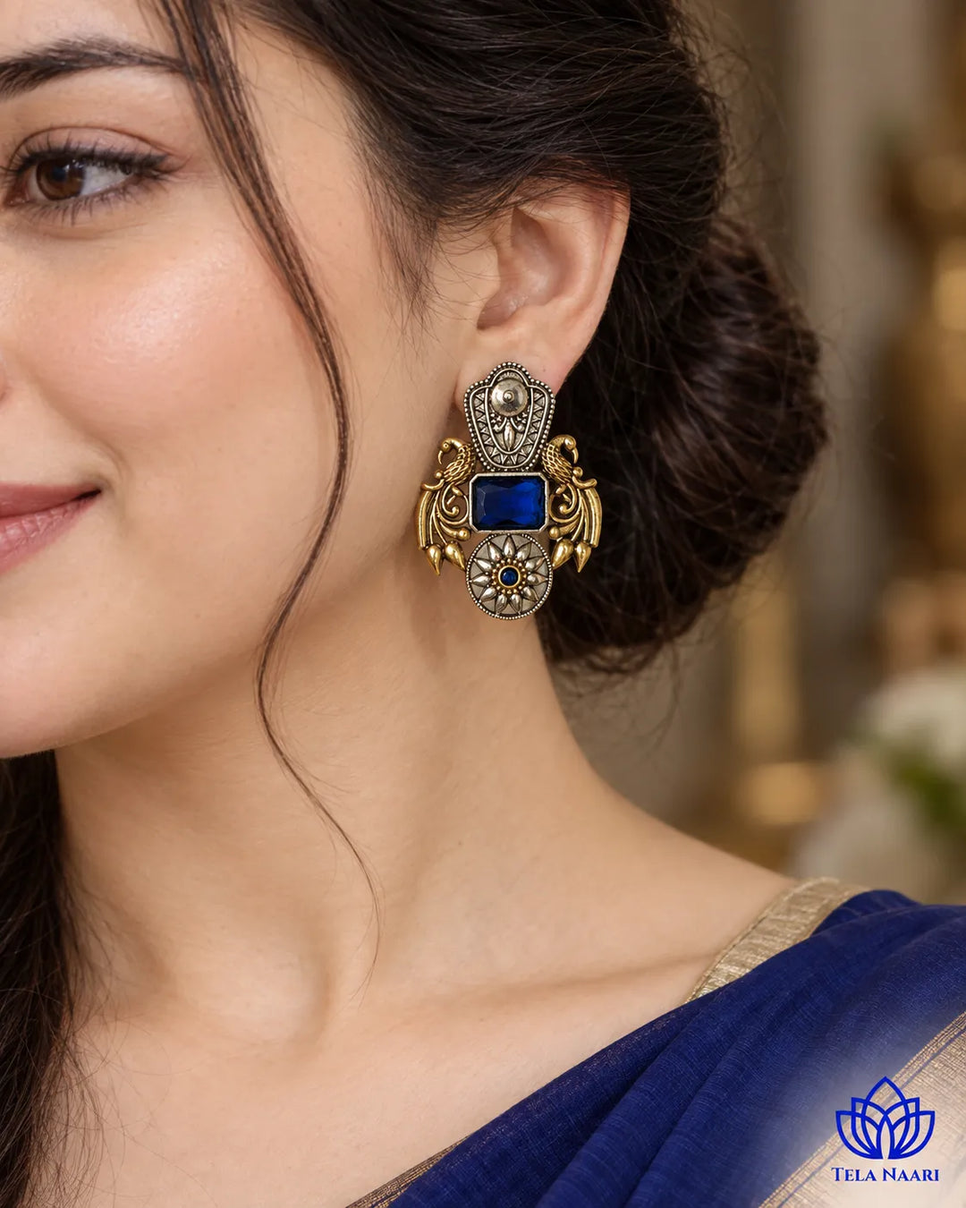 Nilofer Blue Dual Tone Earrings