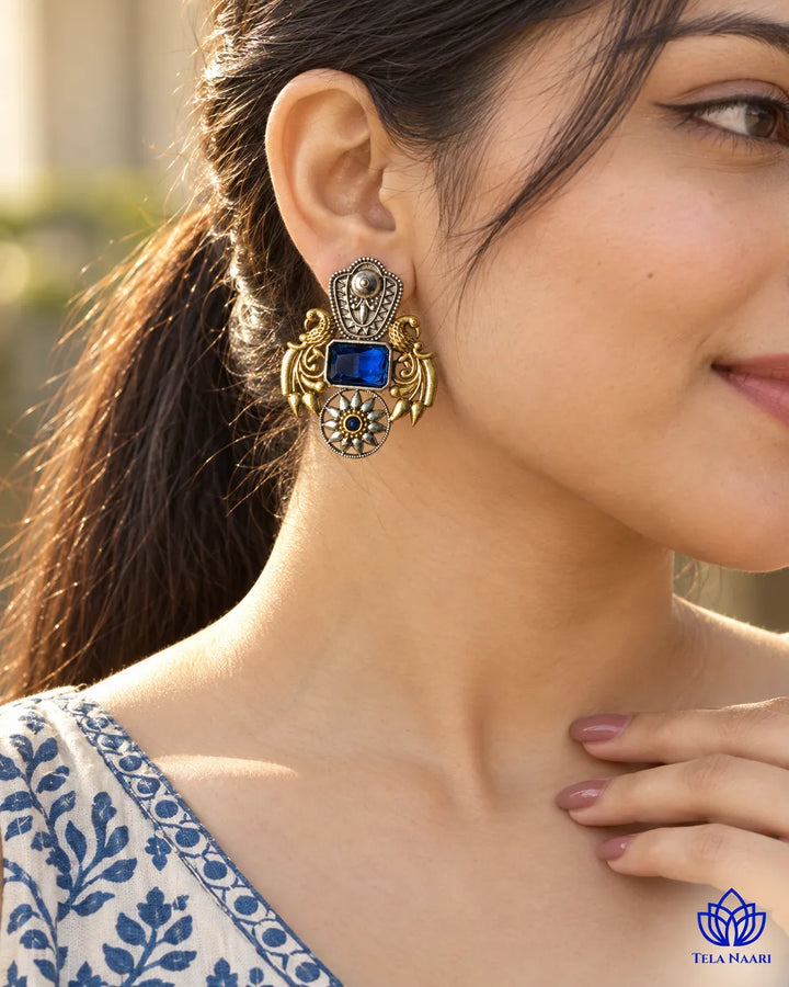 Nilofer Blue Dual Tone Earrings