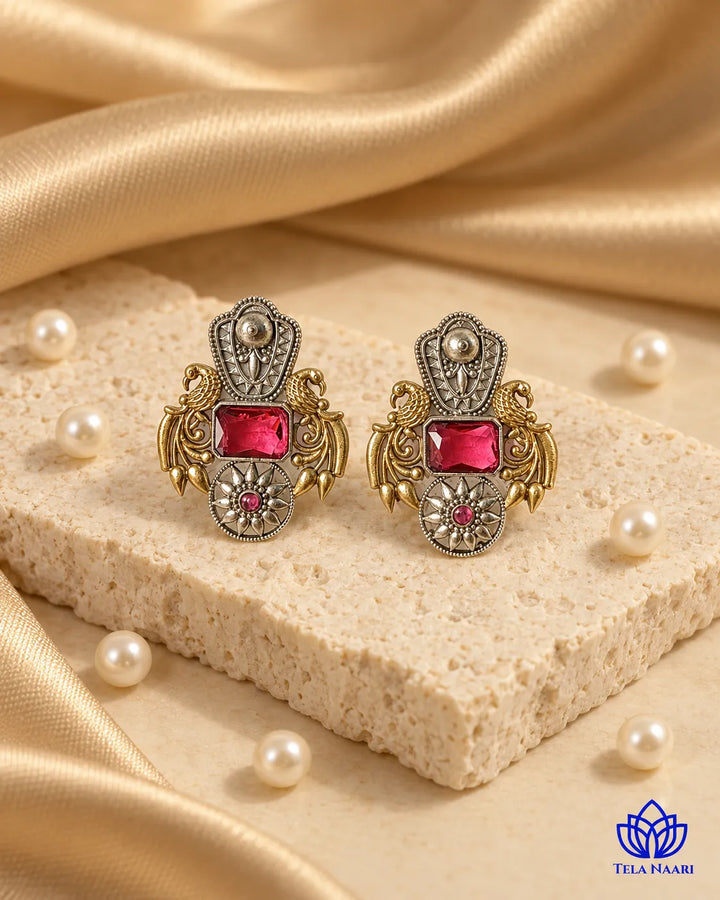 Nilofer Red Dual Tone Earrings