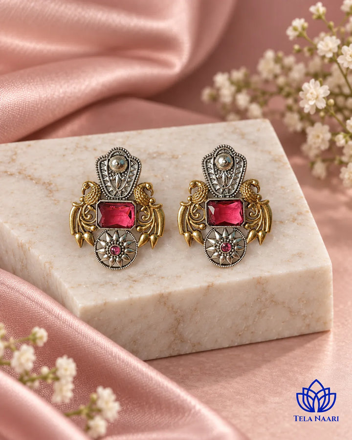 Nilofer Red Dual Tone Earrings