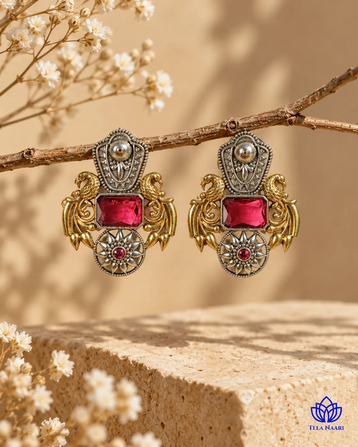 Nilofer Red Dual Tone Earrings