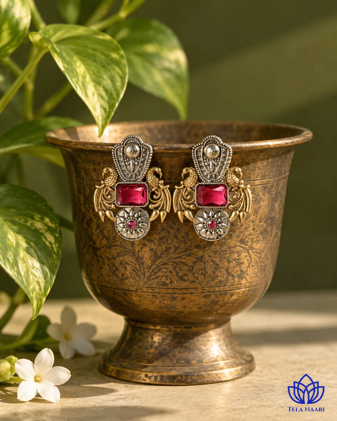 Nilofer Red Dual Tone Earrings