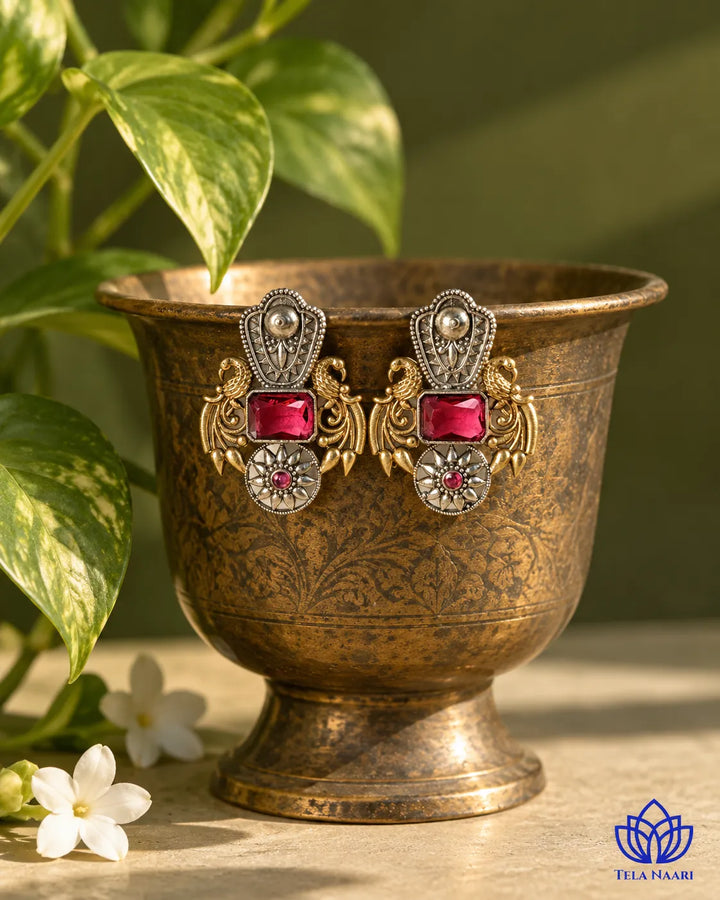 Nilofer Red Dual Tone Earrings