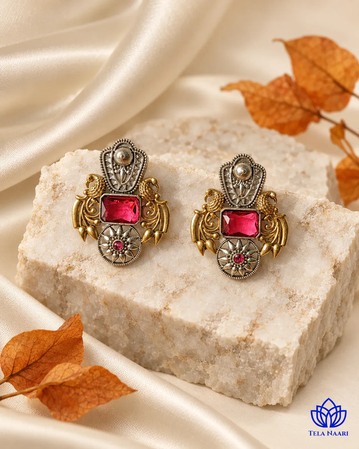 Nilofer Red Dual Tone Earrings