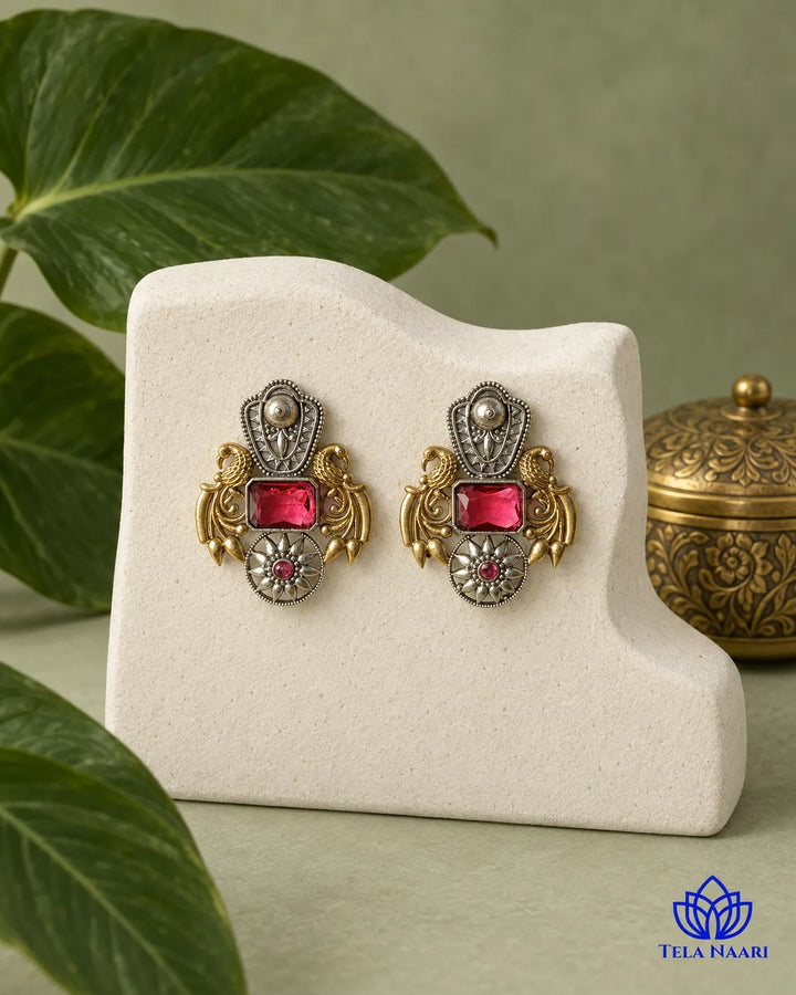 Nilofer Red Dual Tone Earrings