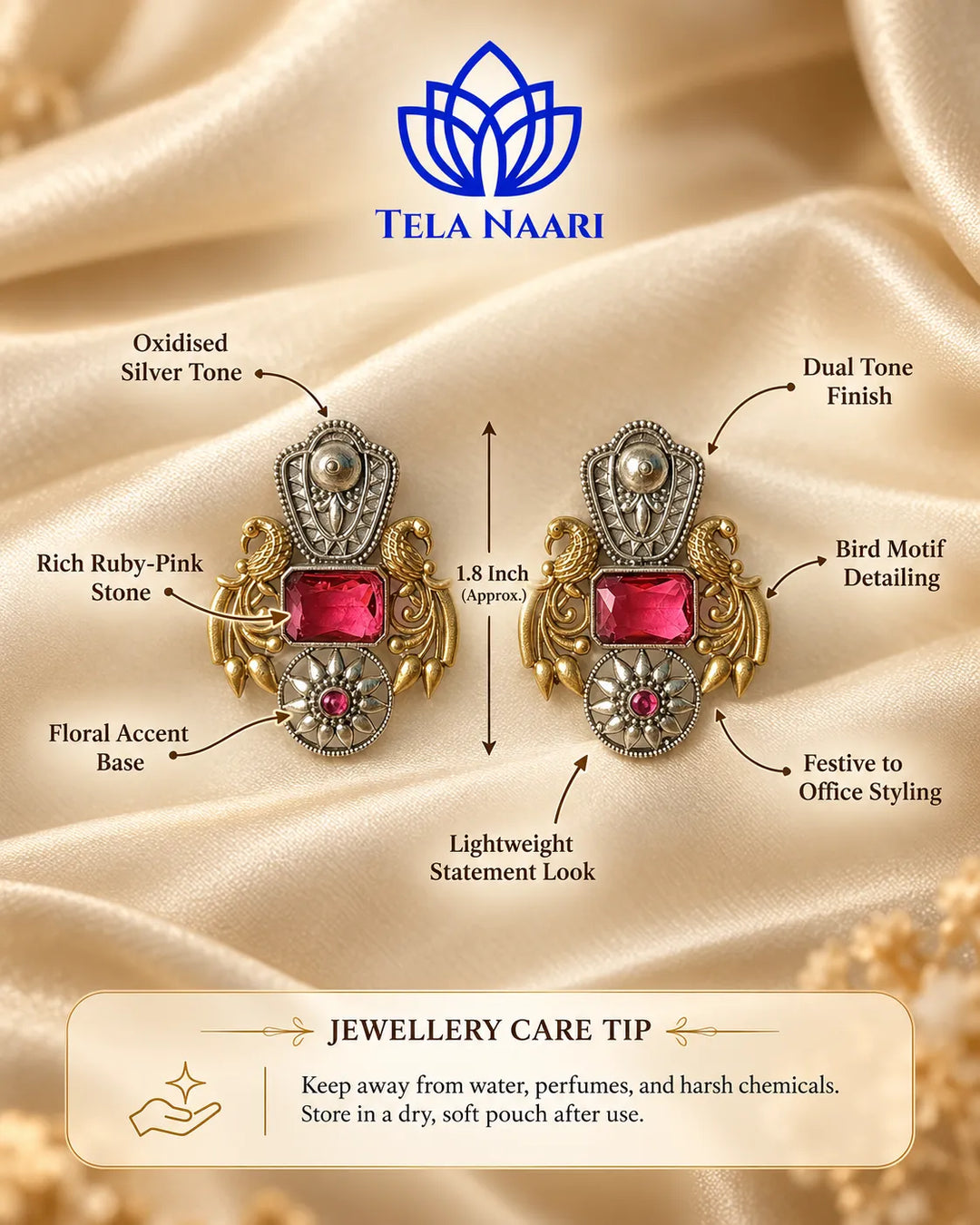 Nilofer Red Dual Tone Earrings