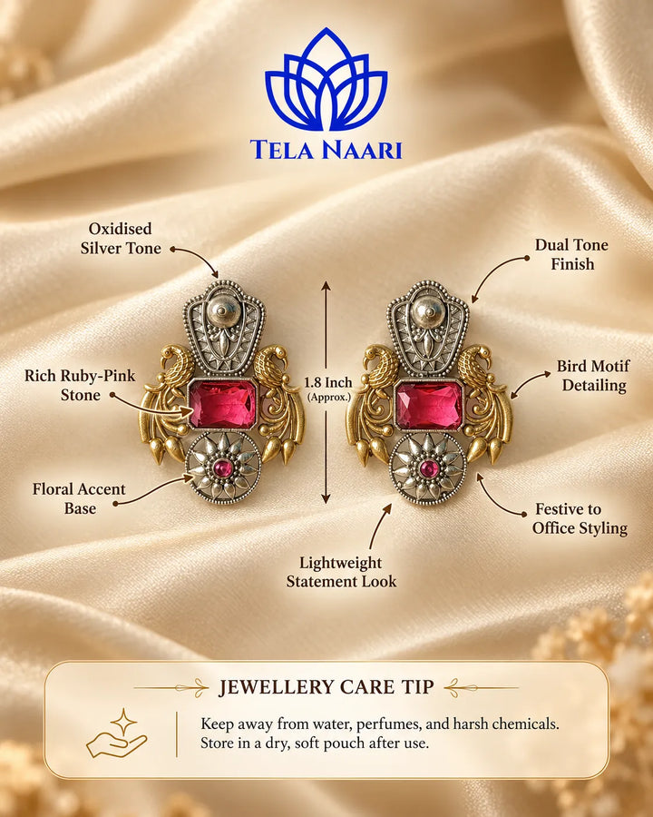 Nilofer Red Dual Tone Earrings