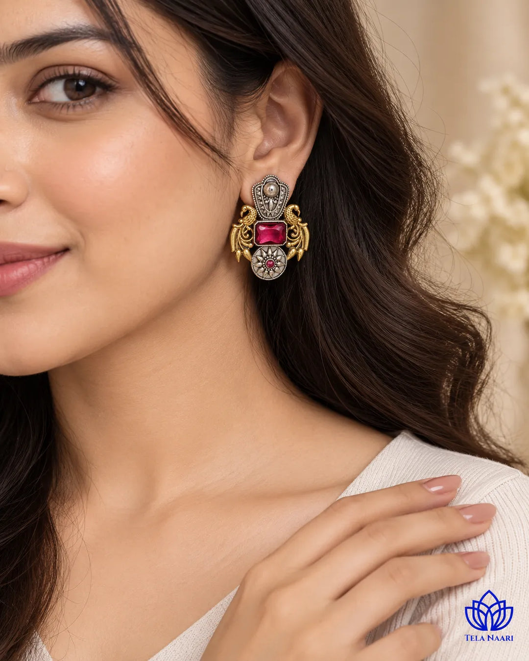 Nilofer Red Dual Tone Earrings