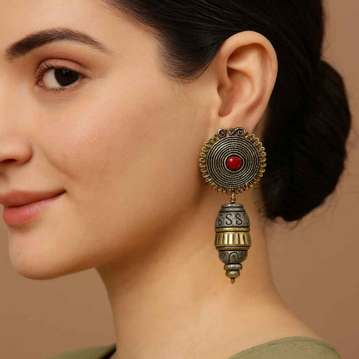 Atulya Classic Dual Tone Silver-Plated Earrings