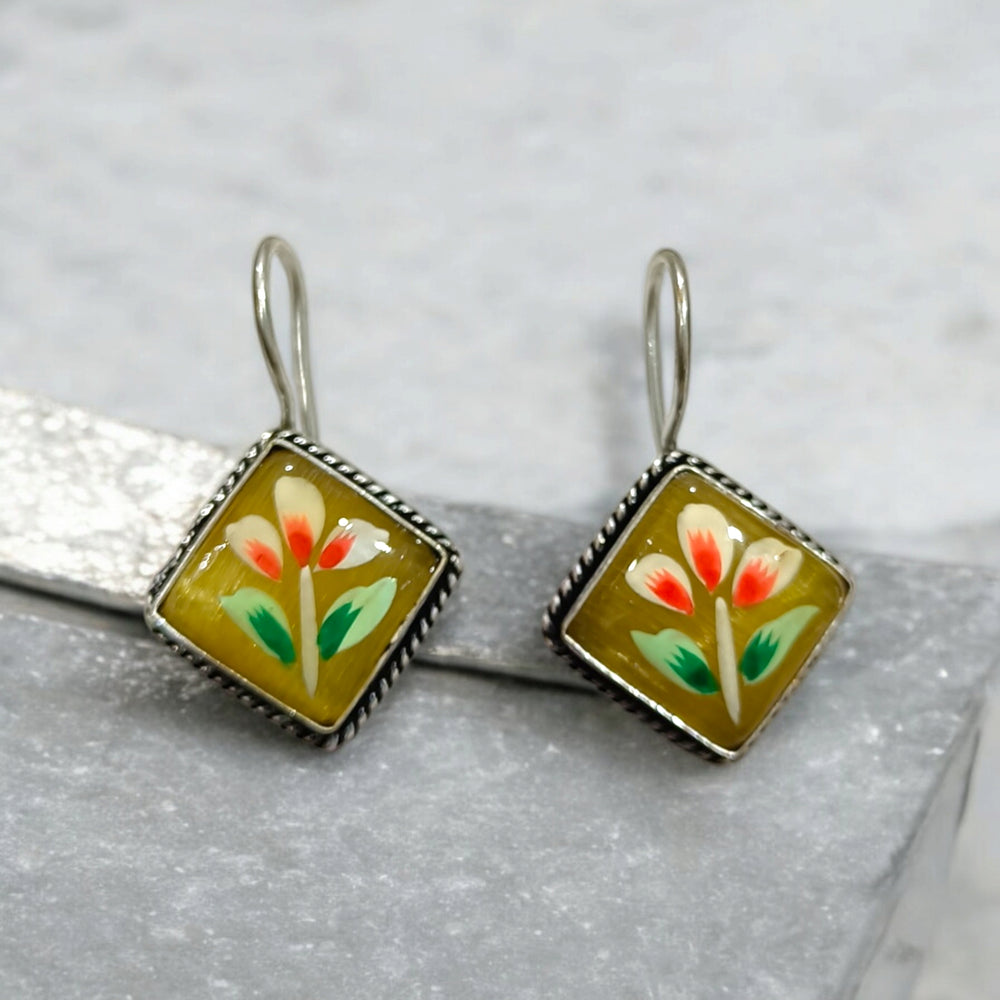 Tela Naari Sundari Minimal Hand Painted Oxidised Silver Earrings - TelaNaari