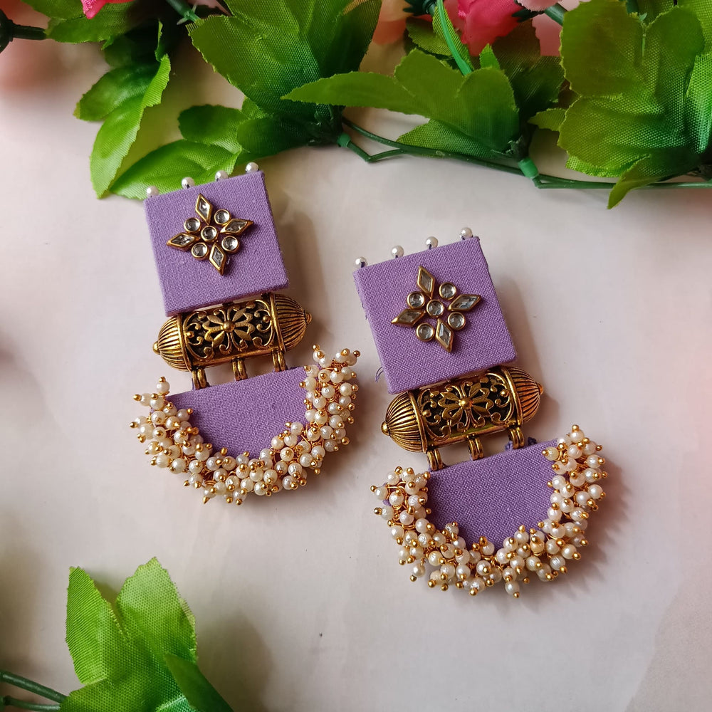Telanaari Alia Light Purple Handmade Fabric Earrings – Subtle & Elegant Ethnic Jewelry - TelaNaari