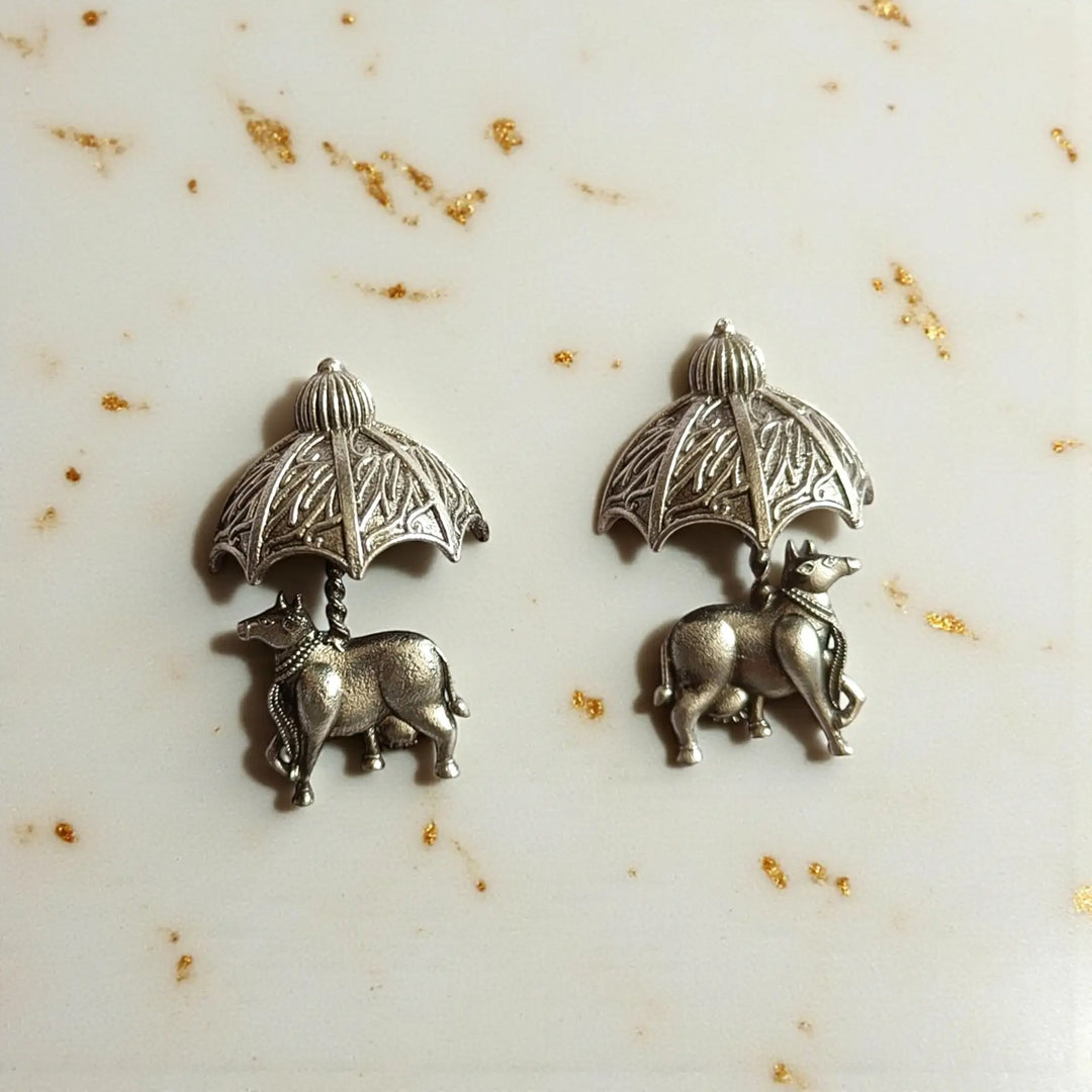 Elegant Antique Laksha Silver Plated Earrings