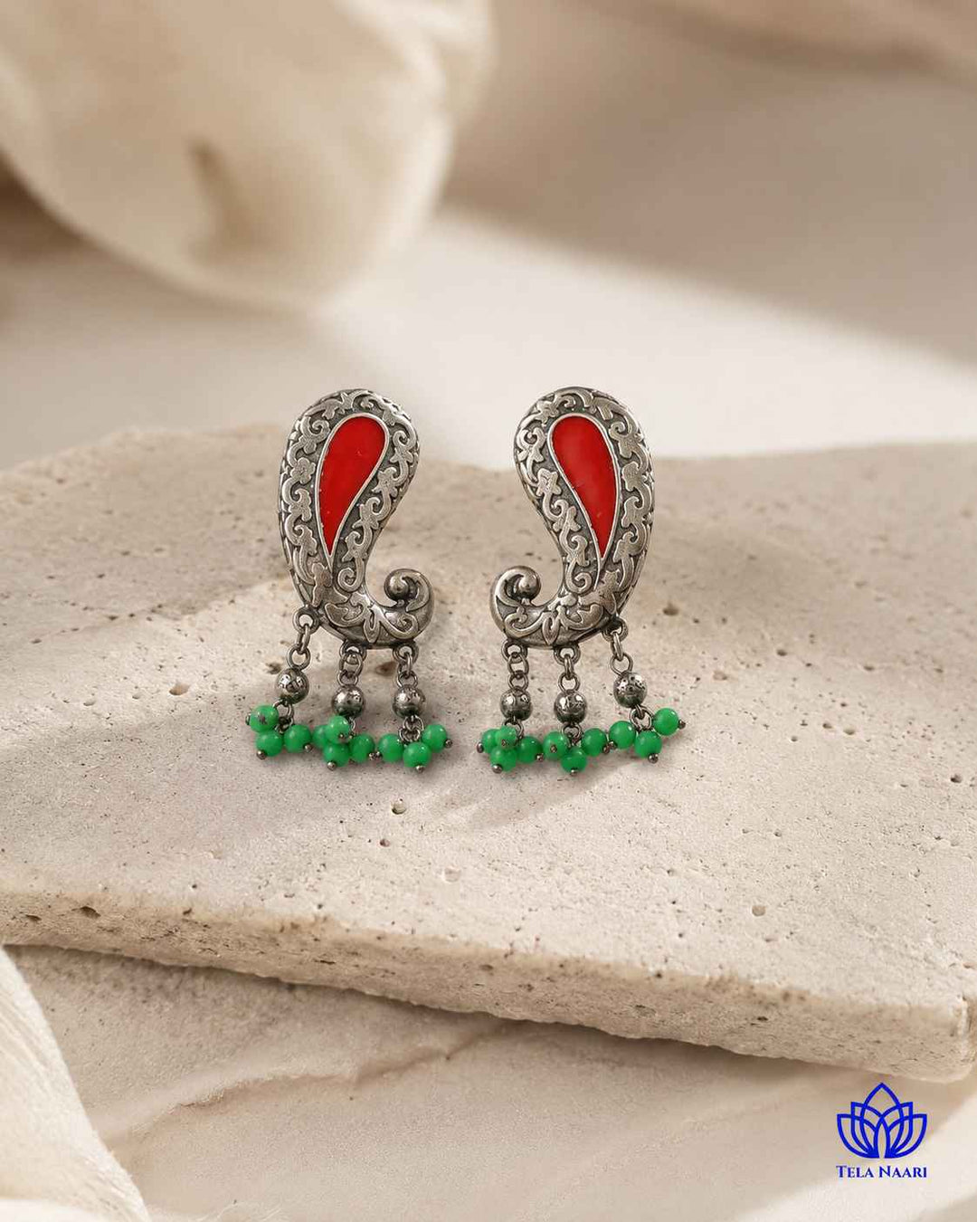 Latika Silver Plated Red Green Peacock Necklace Set