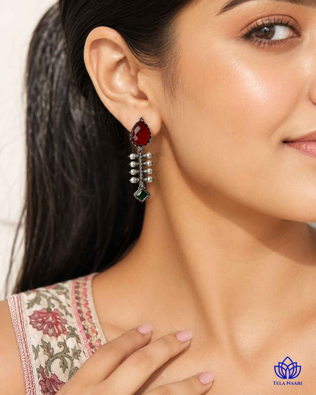 Red Aashita Silver-plated Tear Drop Earrings