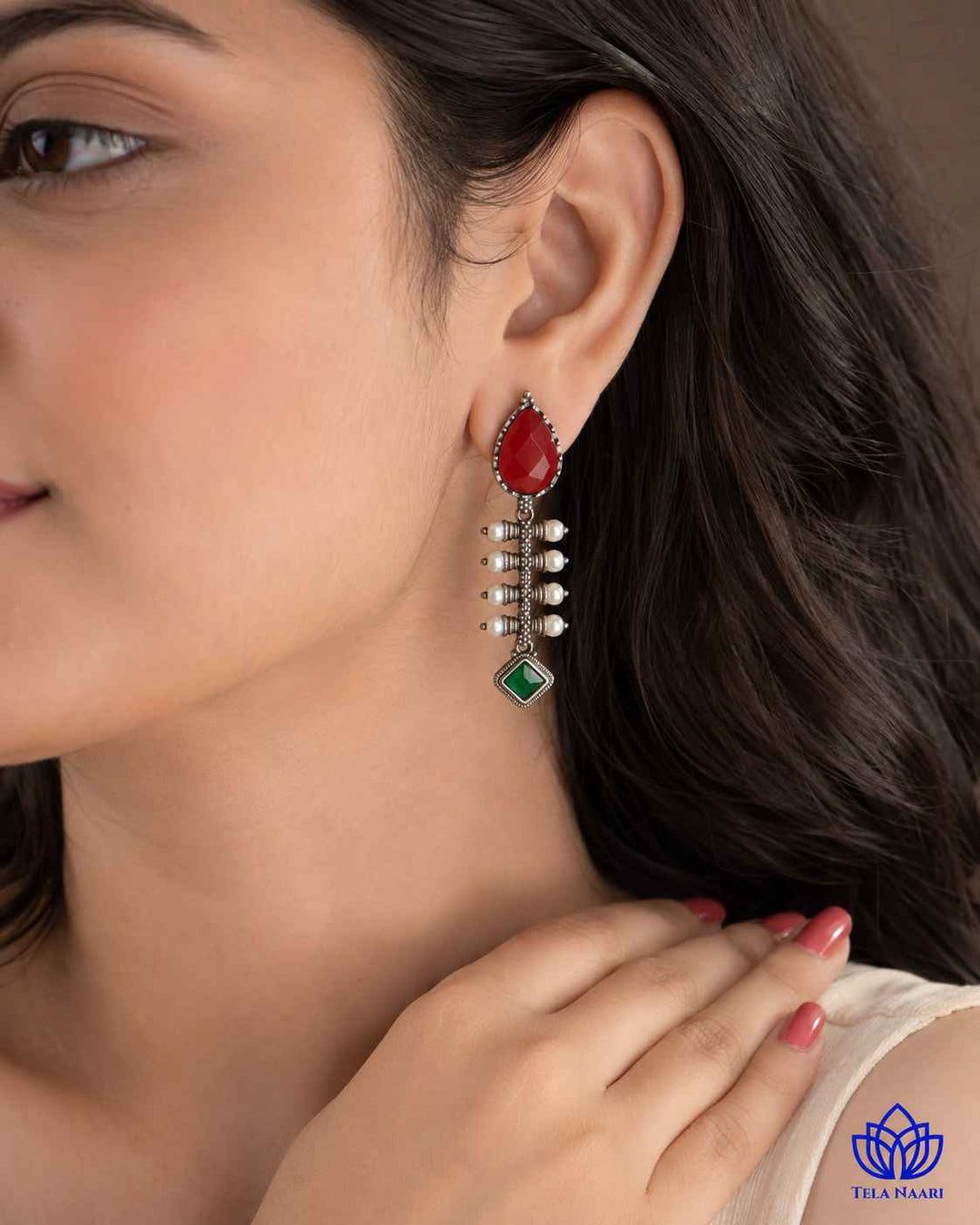 Red Aashita Silver-plated Tear Drop Earrings