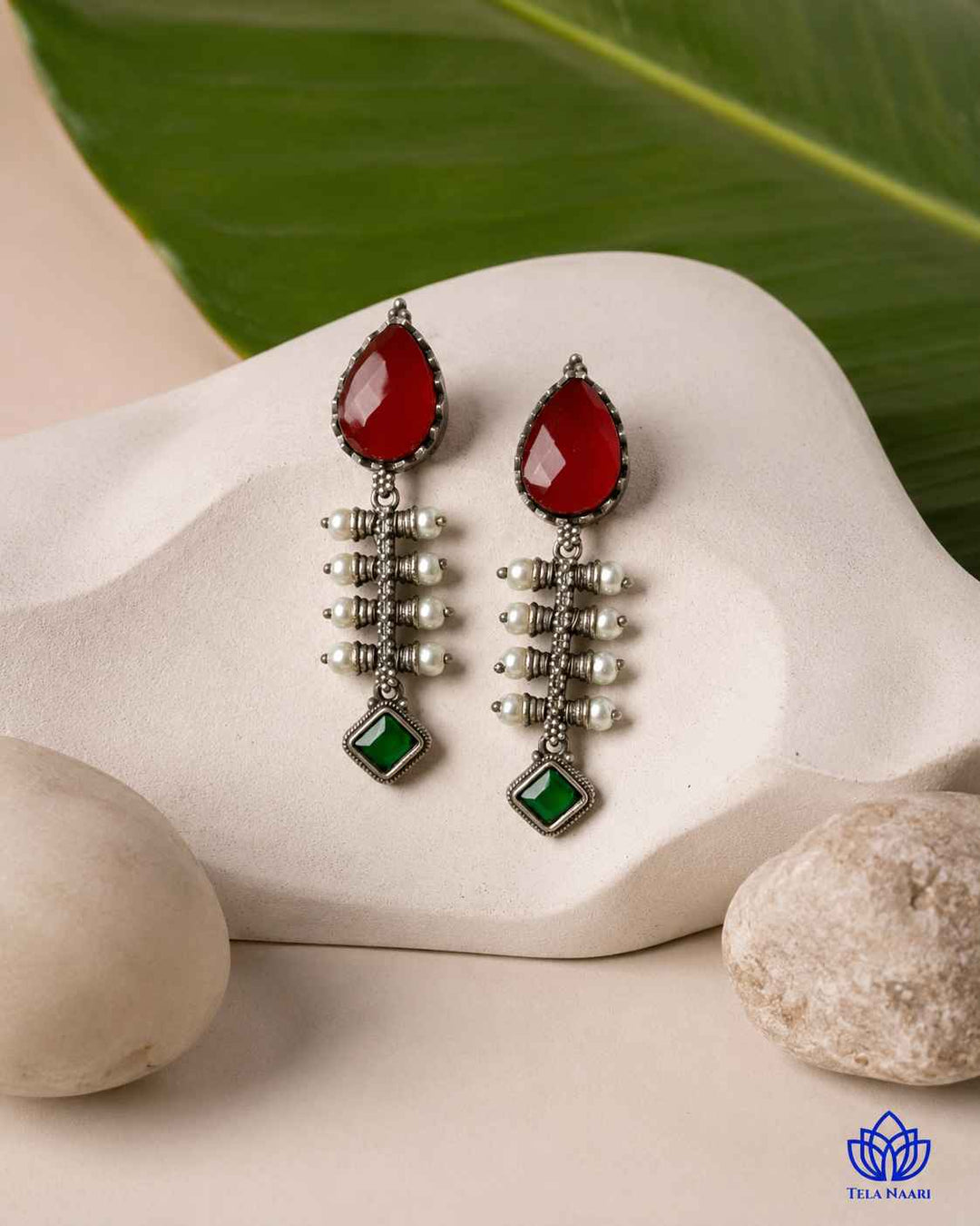 Red Aashita Silver-plated Tear Drop Earrings