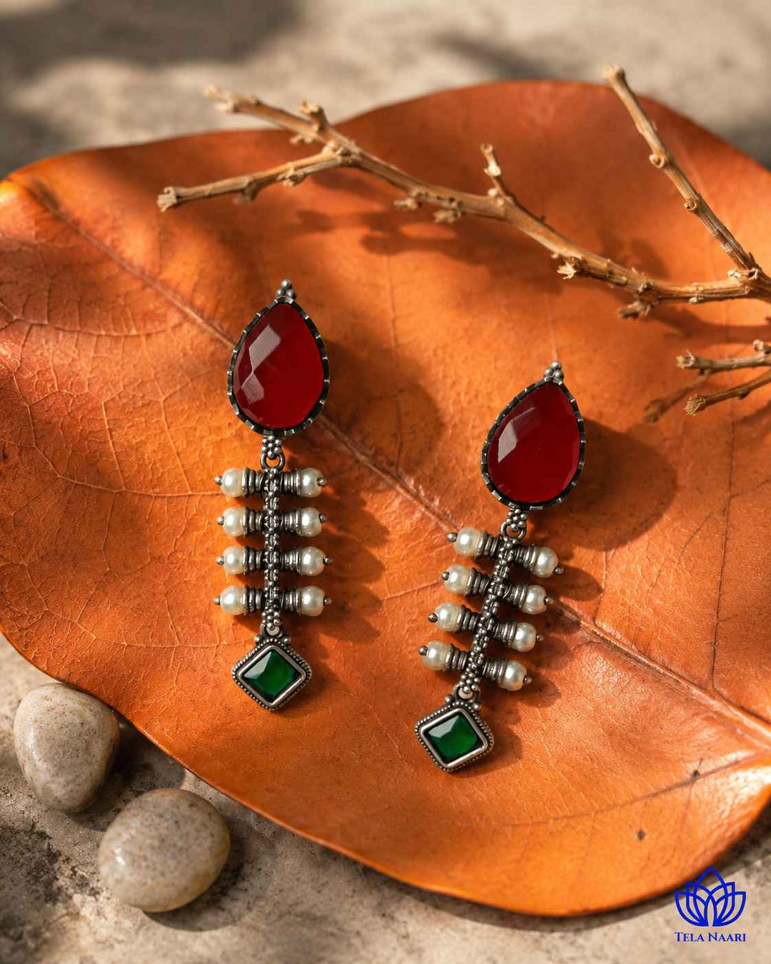 Red Aashita Silver-plated Tear Drop Earrings