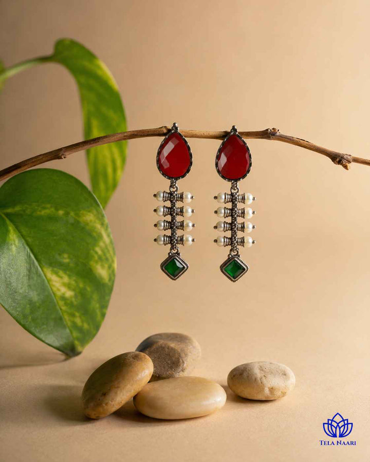 Red Aashita Silver-plated Tear Drop Earrings