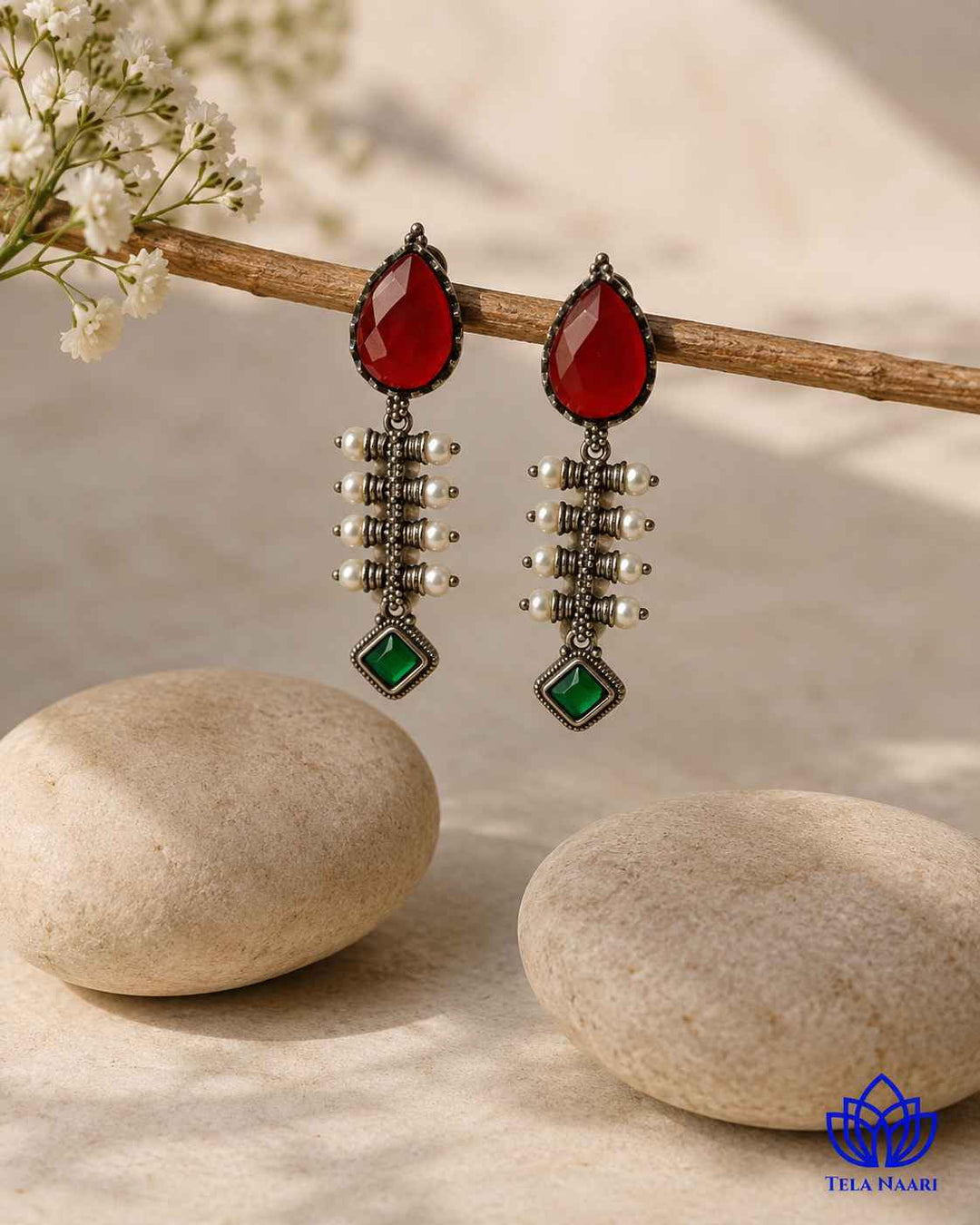Red Aashita Silver-plated Tear Drop Earrings