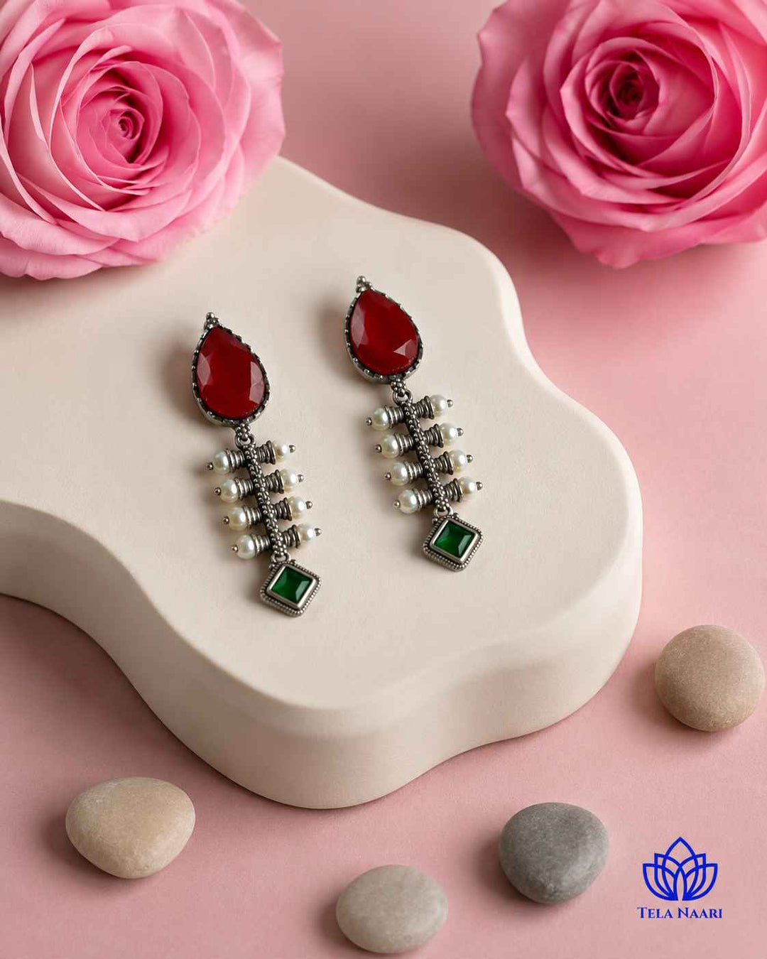 Red Aashita Silver-plated Tear Drop Earrings