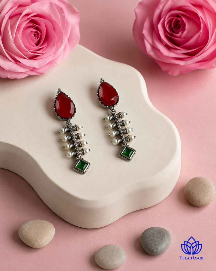 Red Aashita Silver-plated Tear Drop Earrings