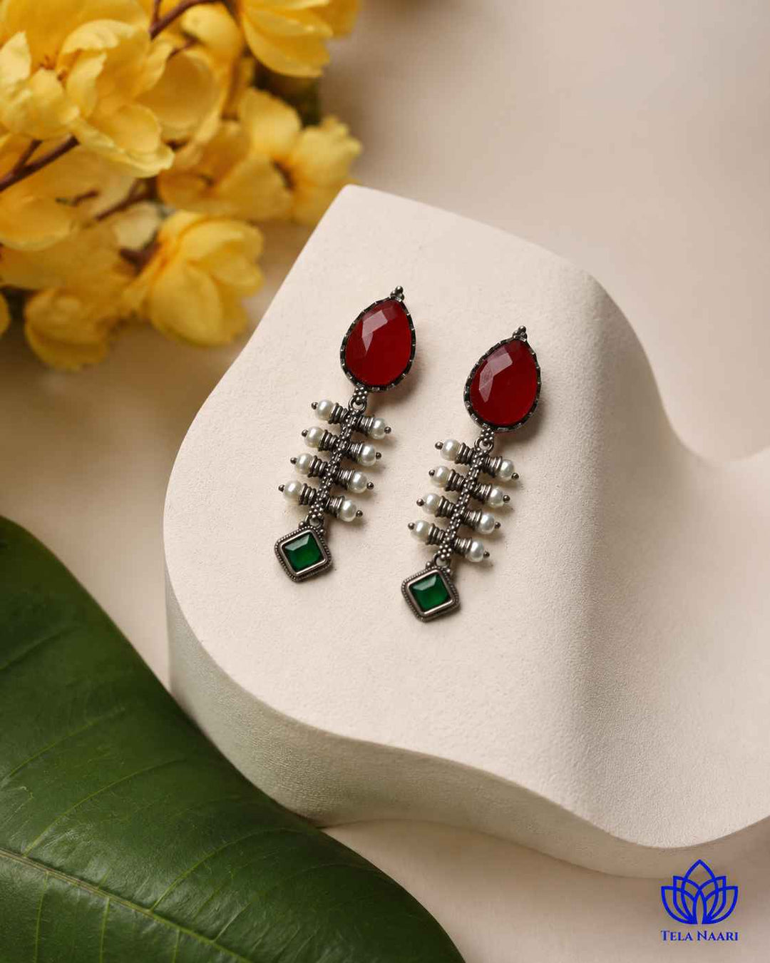 Red Aashita Silver-plated Tear Drop Earrings