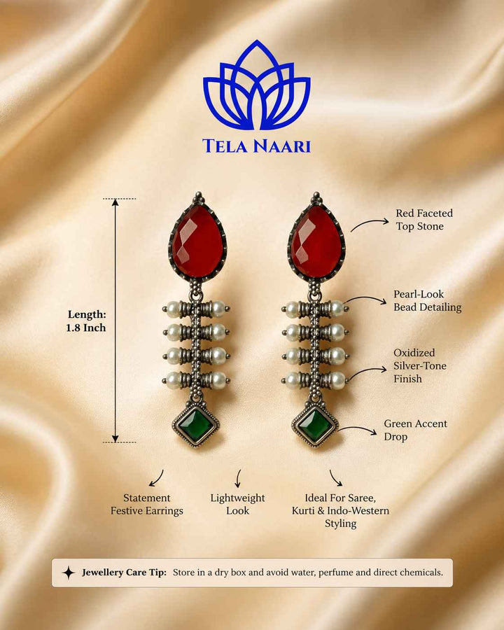 Red Aashita Silver-plated Tear Drop Earrings