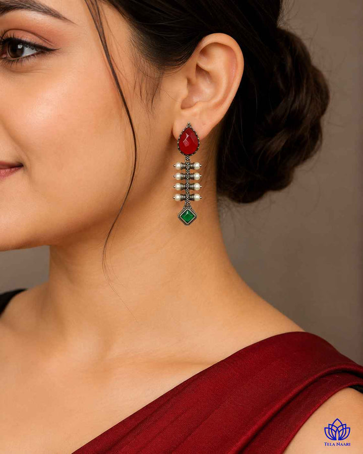 Red Aashita Silver-plated Tear Drop Earrings