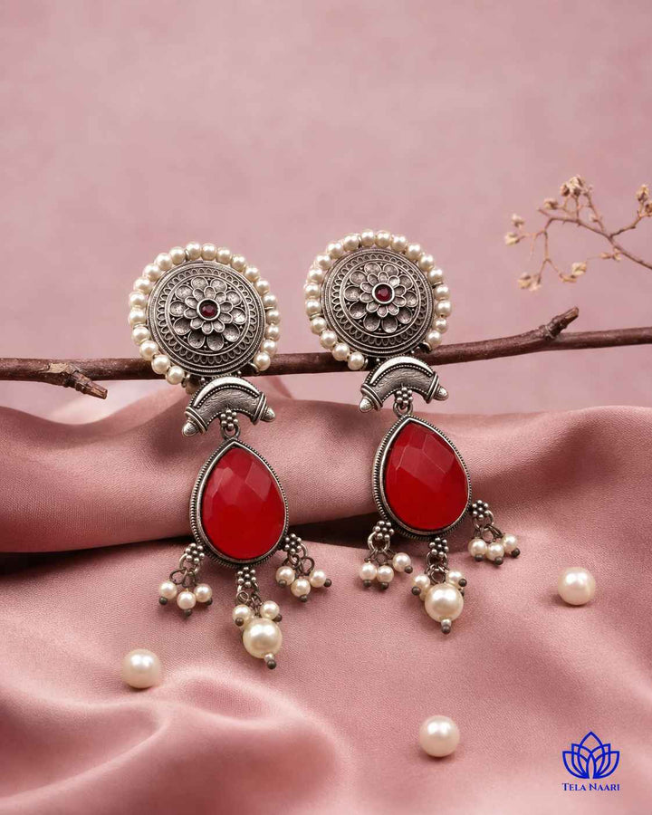 Maitri Silver Plated Red Earrings
