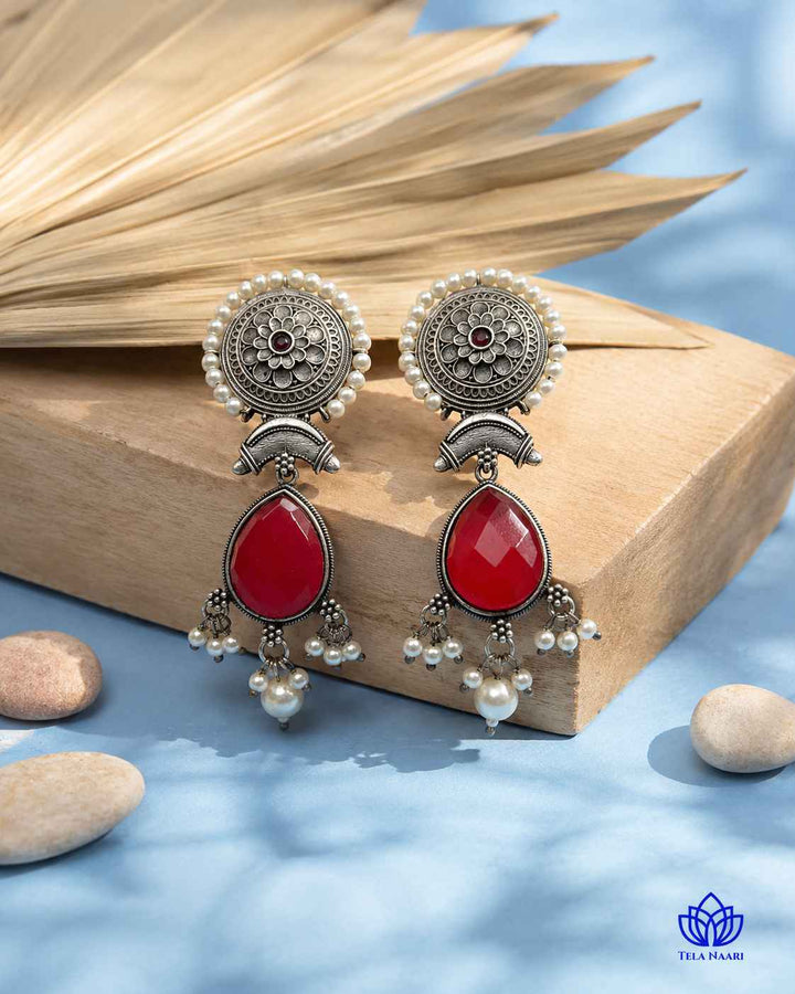 Maitri Silver Plated Red Earrings
