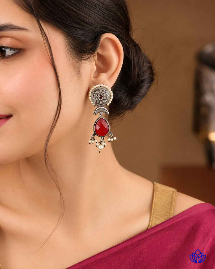 Maitri Silver Plated Red Earrings
