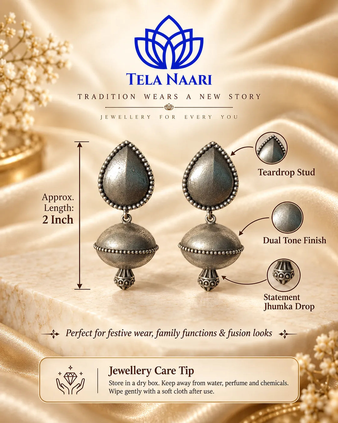 Silver Oxidised Daily Wear Earrings | Indian Heritage Jewellery