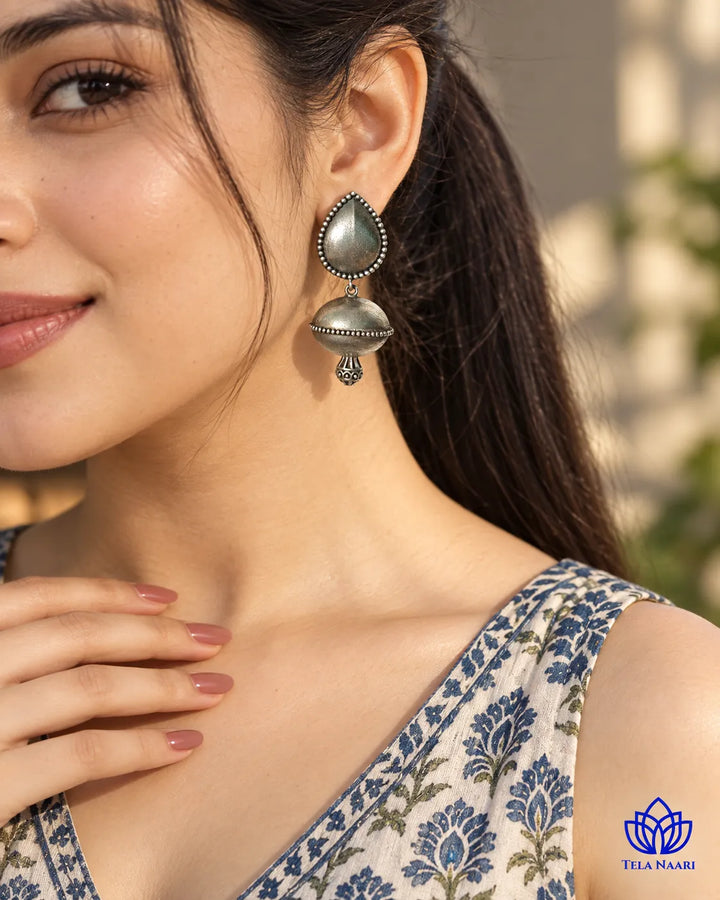 Silver Oxidised Daily Wear Earrings | Indian Heritage Jewellery