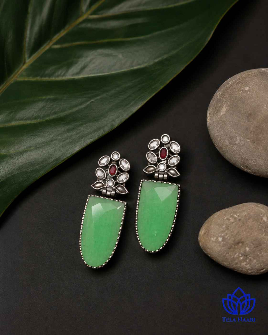 Idai Bold Light Green Silver-Plated Statement Earrings for Women